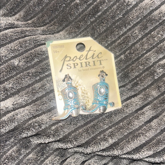 Accessories - Poetic Spirit Silver and Blue Boot Earrings